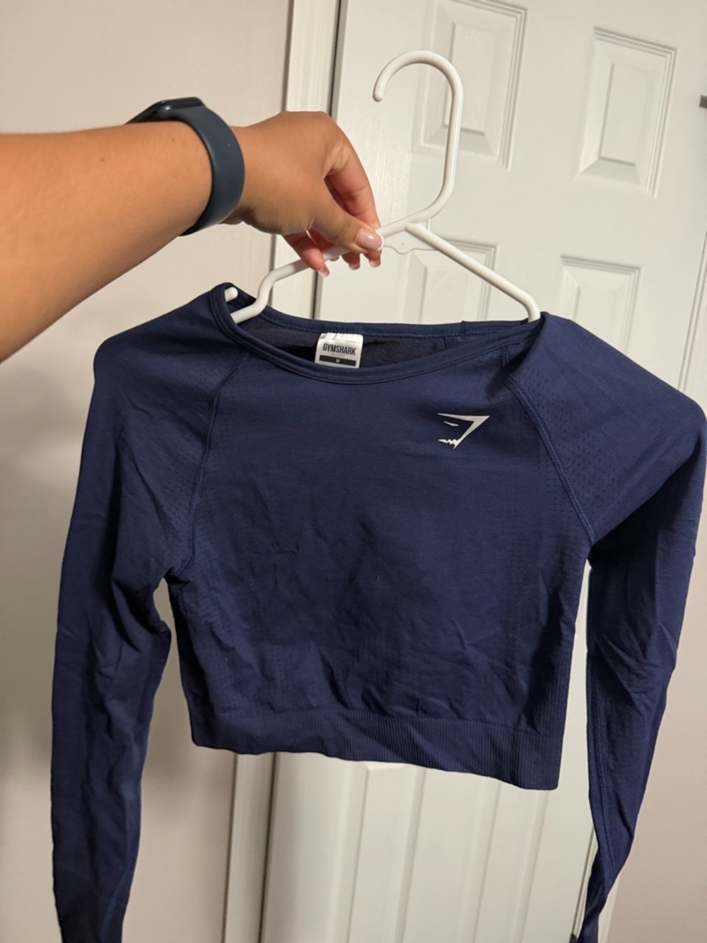 Gymshark Navy Long-Sleeve Cropped Workout Top